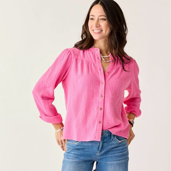 Carve Designs Women’s Tatum Double Gauze Shirt L Pink - Picture 1 of 5